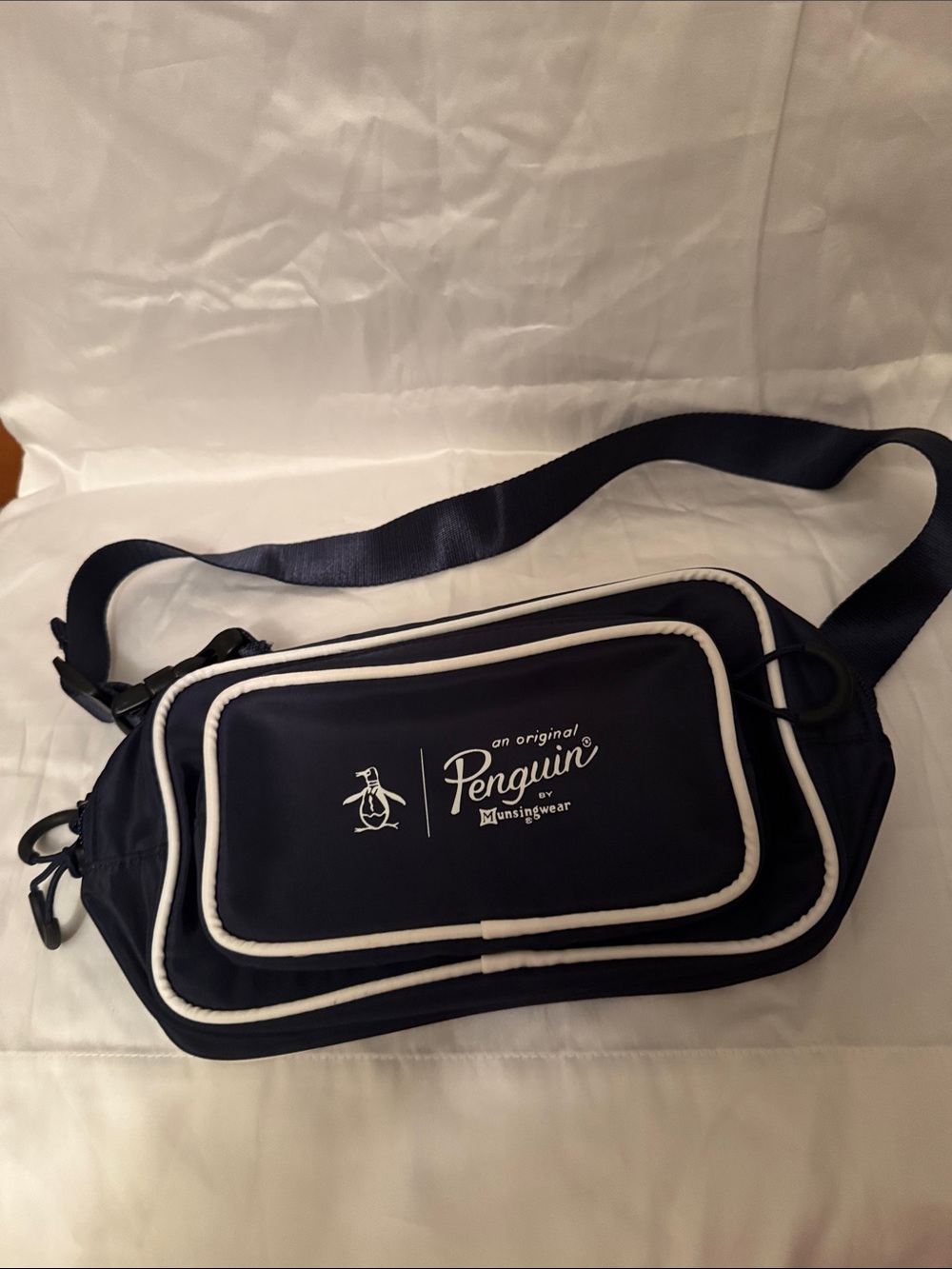 Original Penguin Navy and White Belt Bag